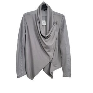 BLANK NYC Womens Private‎ Practice Gray Draped Faux Leather Moto Jacket Medium